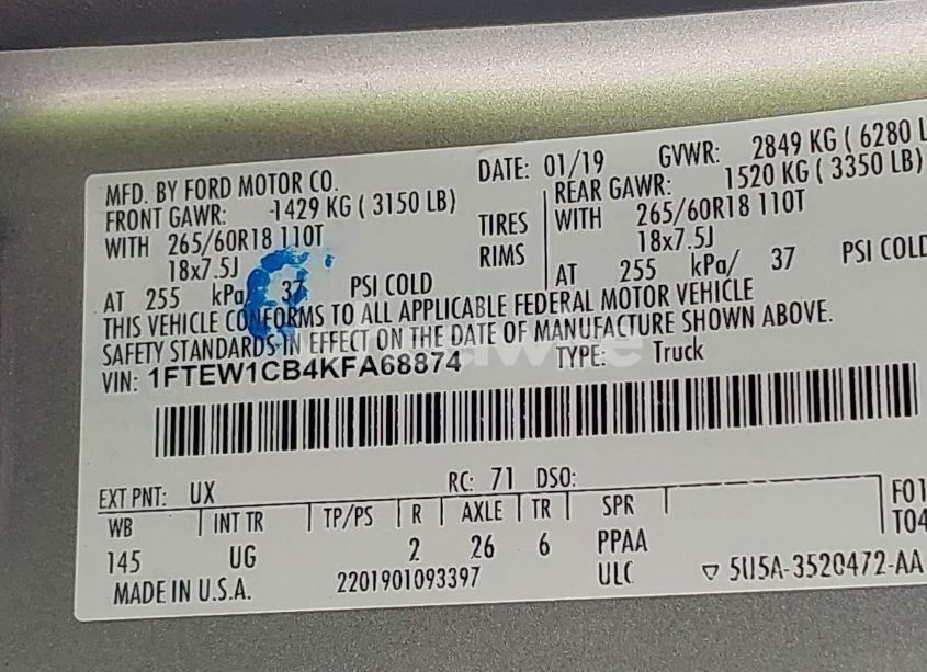 Photo 9 of 2019 Ford F-150 XLT (VIN 1FTEW1CB4KFA68874)