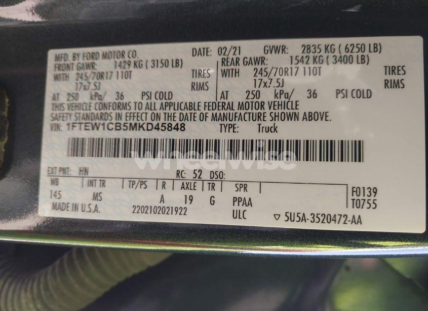 Photo 9 of 2021 Ford F-150 XLT (VIN 1FTEW1CB5MKD45848)