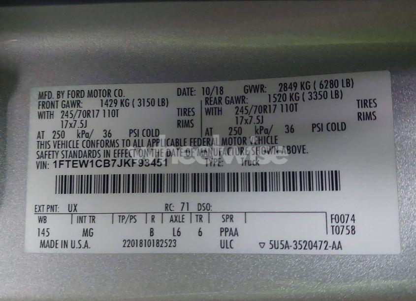 Photo 9 of 2018 Ford F-150 XLT (VIN 1FTEW1CB7JKF93451)
