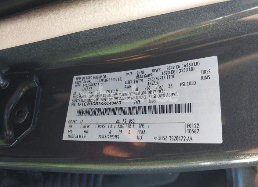 Photo 9 of 2019 Ford F-150 XLT (VIN 1FTEW1CB7KKC40483)