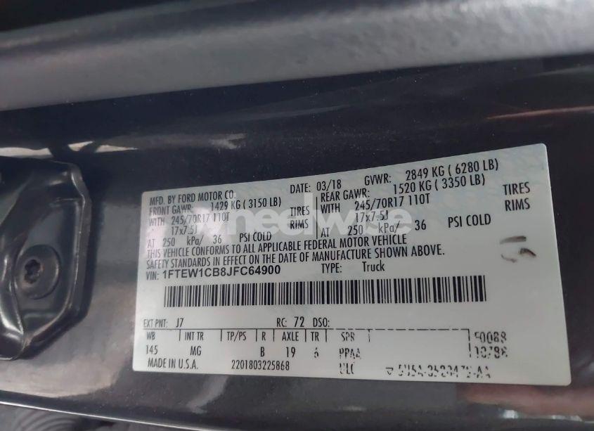 Photo 9 of 2018 Ford F-150 XLT (VIN 1FTEW1CB8JFC64900)