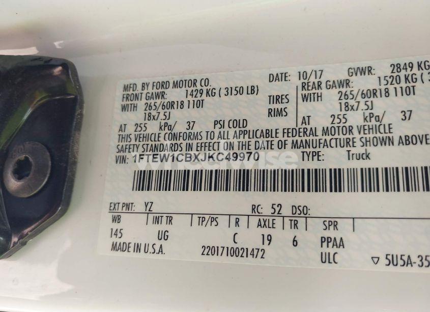Photo 9 of 2018 Ford F-150 XLT (VIN 1FTEW1CBXJKC49970)