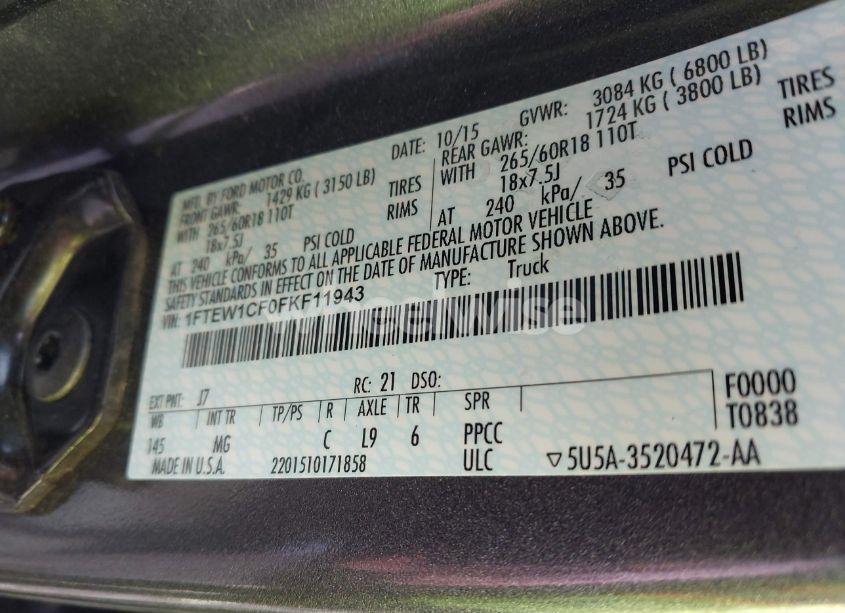 Photo 9 of 2015 Ford F-150 XLT (VIN 1FTEW1CF0FKF11943)