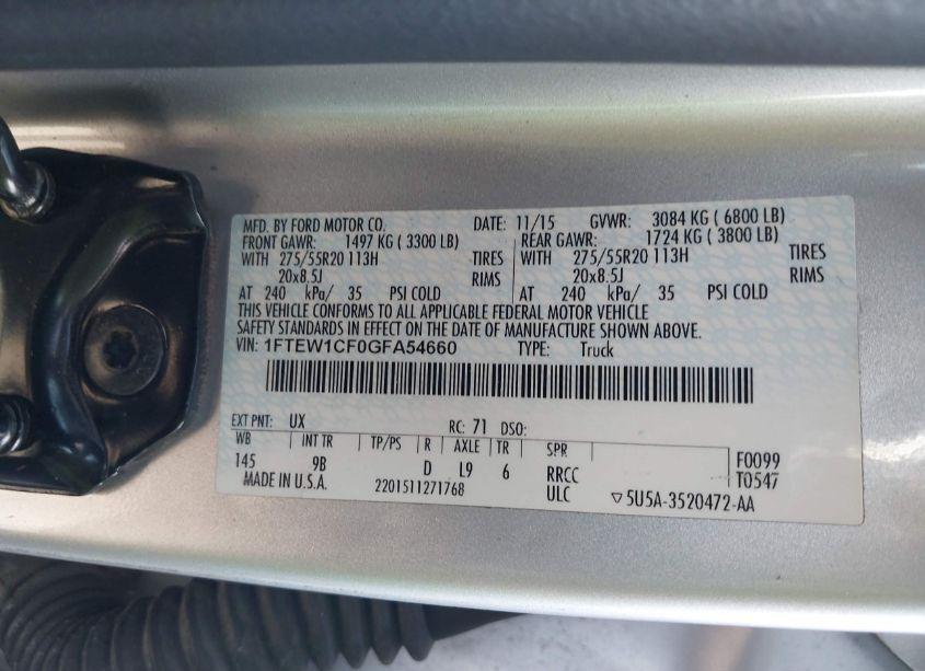 Photo 9 of 2016 Ford F-150 PLATINUM (VIN 1FTEW1CF0GFA54660)