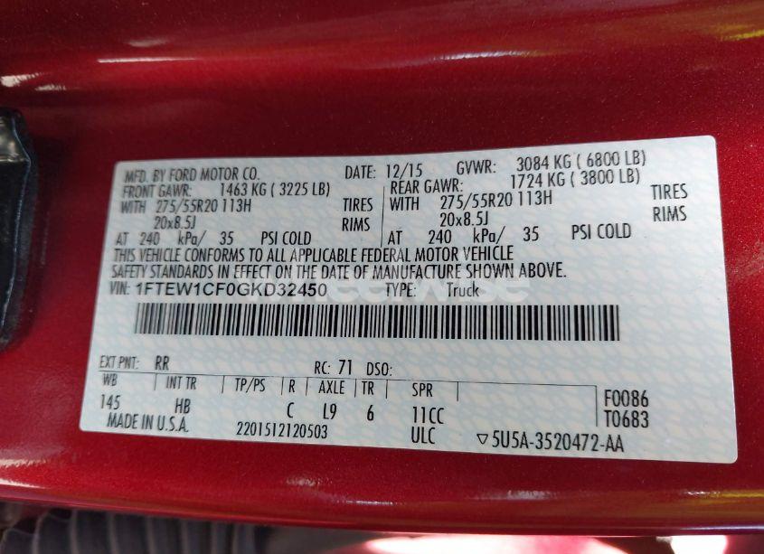 Photo 9 of 2016 Ford F-150 LARIAT (VIN 1FTEW1CF0GKD32450)