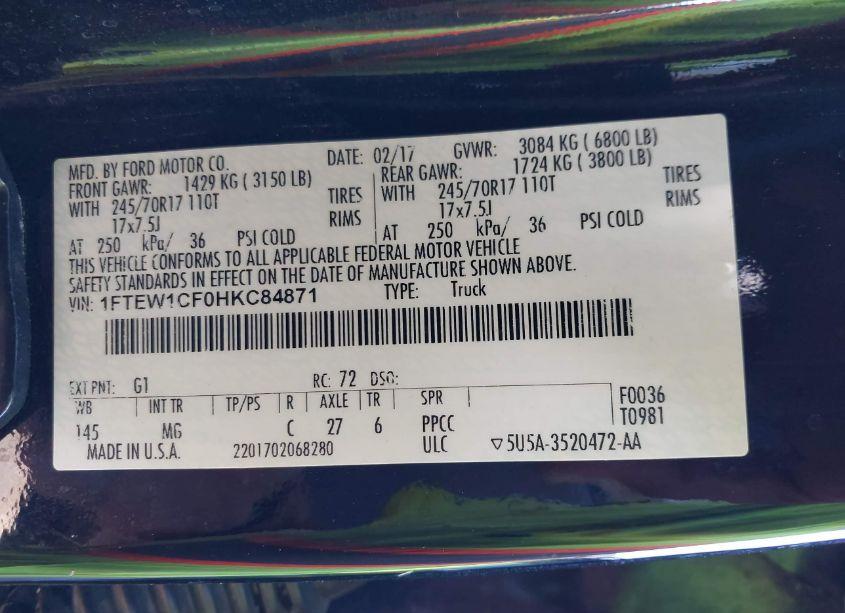 Photo 9 of 2017 Ford F-150 XLT (VIN 1FTEW1CF0HKC84871)