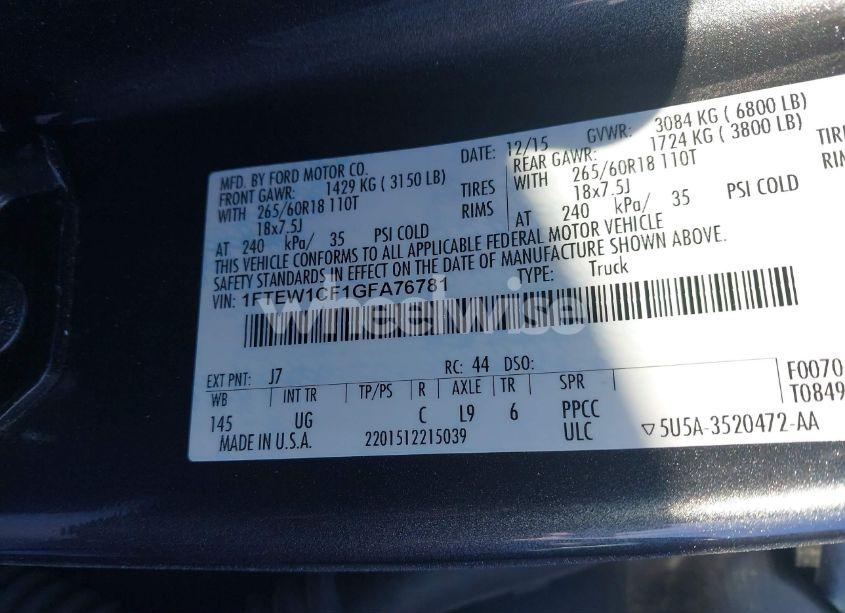 Photo 9 of 2016 Ford F-150 XLT (VIN 1FTEW1CF1GFA76781)