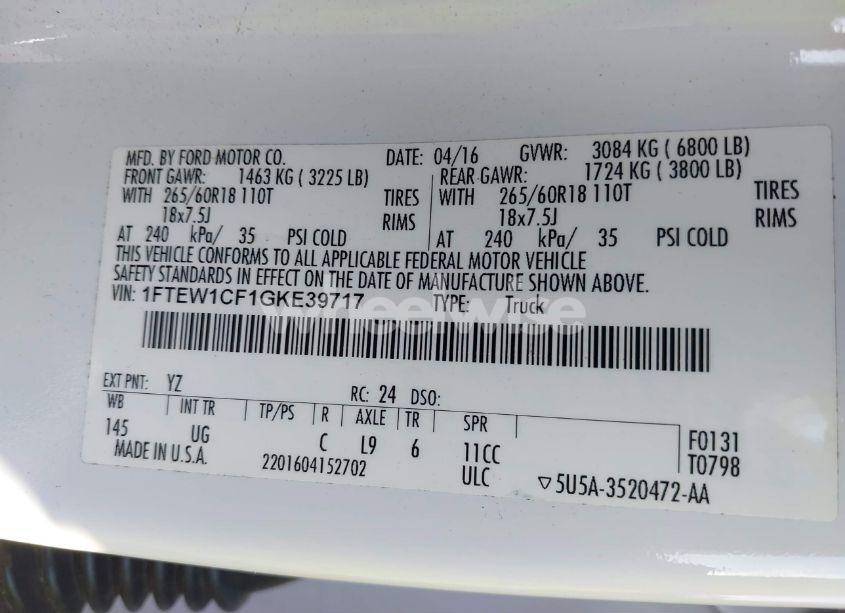Photo 9 of 2016 Ford F-150 XLT (VIN 1FTEW1CF1GKE39717)