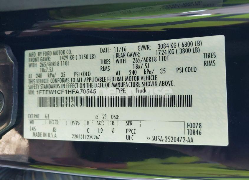 Photo 9 of 2017 Ford F-150 XLT (VIN 1FTEW1CF1HFA70545)