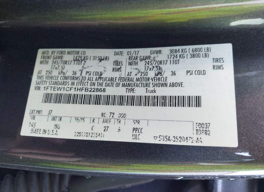 Photo 9 of 2017 Ford F-150 XLT (VIN 1FTEW1CF1HFB22868)