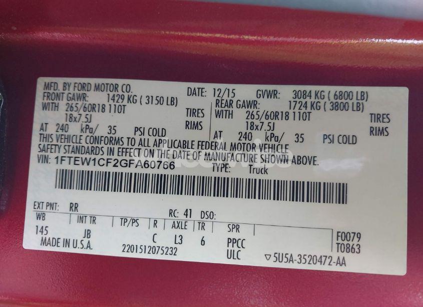 Photo 9 of 2016 Ford F-150 XLT (VIN 1FTEW1CF2GFA60766)