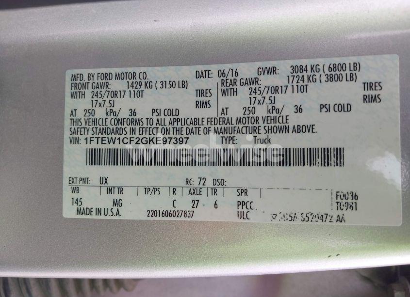 Photo 9 of 2016 Ford F-150 XLT (VIN 1FTEW1CF2GKE97397)