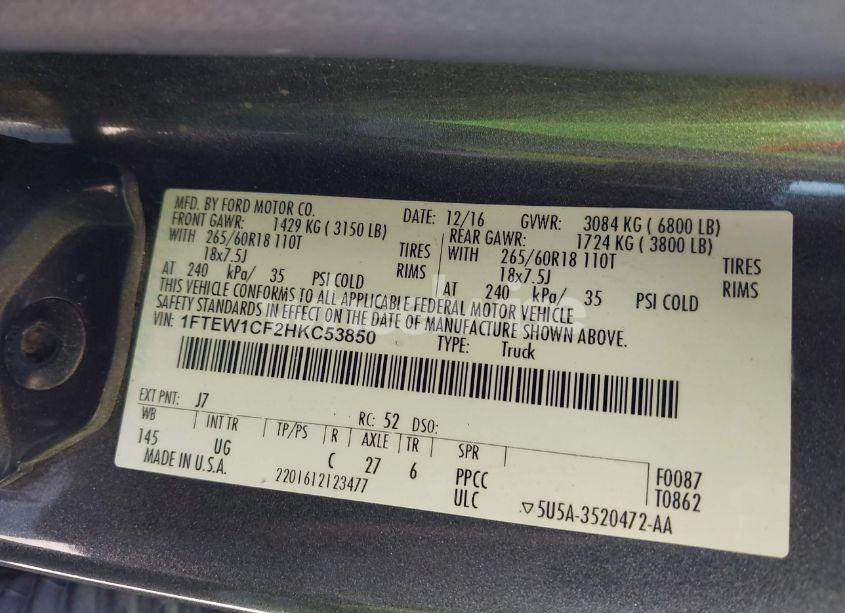 Photo 9 of 2017 Ford F-150 XLT (VIN 1FTEW1CF2HKC53850)