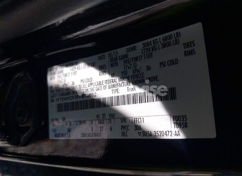 Photo 9 of 2015 Ford F-150 KING RANCH/LARIAT/PLATINUM/XL/XLT (VIN 1FTEW1CF3FFB70692)