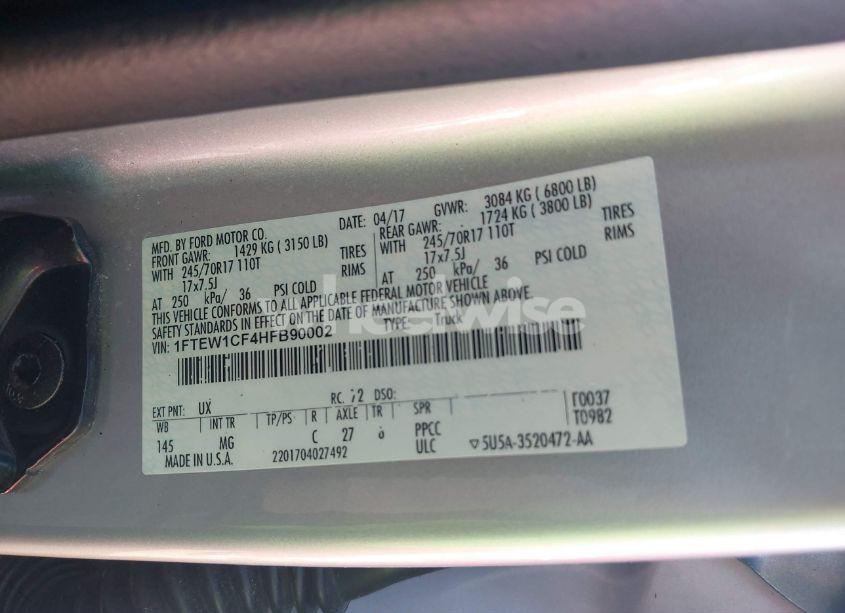 Photo 9 of 2017 Ford F-150 KING RANCH/LARIAT/PLATINUM/XL/XLT (VIN 1FTEW1CF4HFB90002)