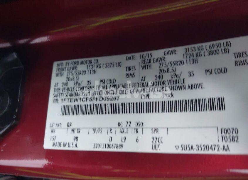 Photo 9 of 2015 Ford F-150 PLATINUM (VIN 1FTEW1CF5FFD09267)