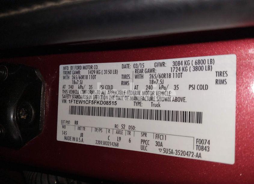 Photo 9 of 2015 Ford F-150 XLT (VIN 1FTEW1CF5FKD08515)