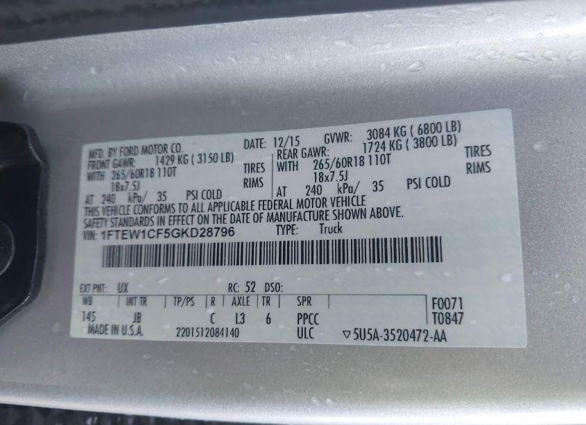 Photo 9 of 2016 Ford F-150 XLT (VIN 1FTEW1CF5GKD28796)