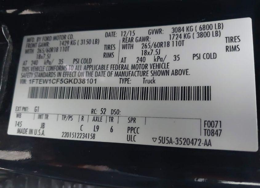 Photo 9 of 2016 Ford F-150 XLT (VIN 1FTEW1CF5GKD38101)