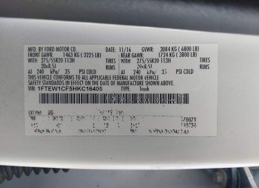 Photo 9 of 2017 Ford F-150 LARIAT (VIN 1FTEW1CF5HKC16405)