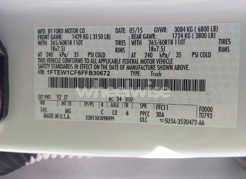 Photo 9 of 2015 Ford F-150 XLT (VIN 1FTEW1CF6FFB30672)