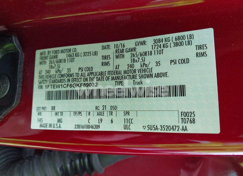 Photo 9 of 2016 Ford F-150 XLT (VIN 1FTEW1CF6GKF89032)