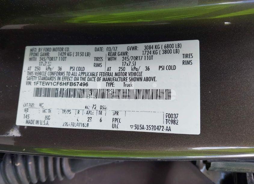 Photo 9 of 2017 Ford F-150 XLT (VIN 1FTEW1CF6HFB67496)