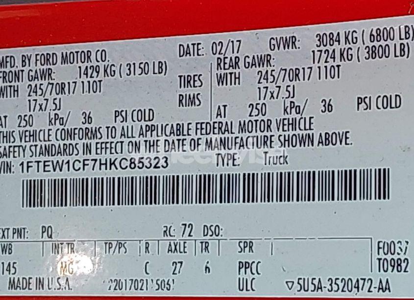Photo 9 of 2017 Ford F-150 XLT (VIN 1FTEW1CF7HKC85323)