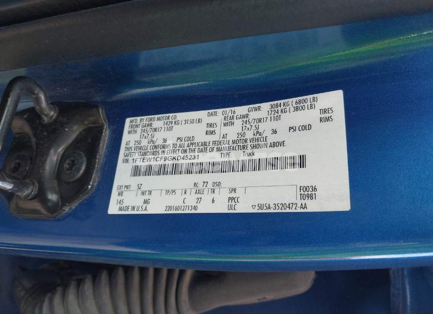 Photo 9 of 2016 Ford F-150 XLT (VIN 1FTEW1CF9GKD45231)