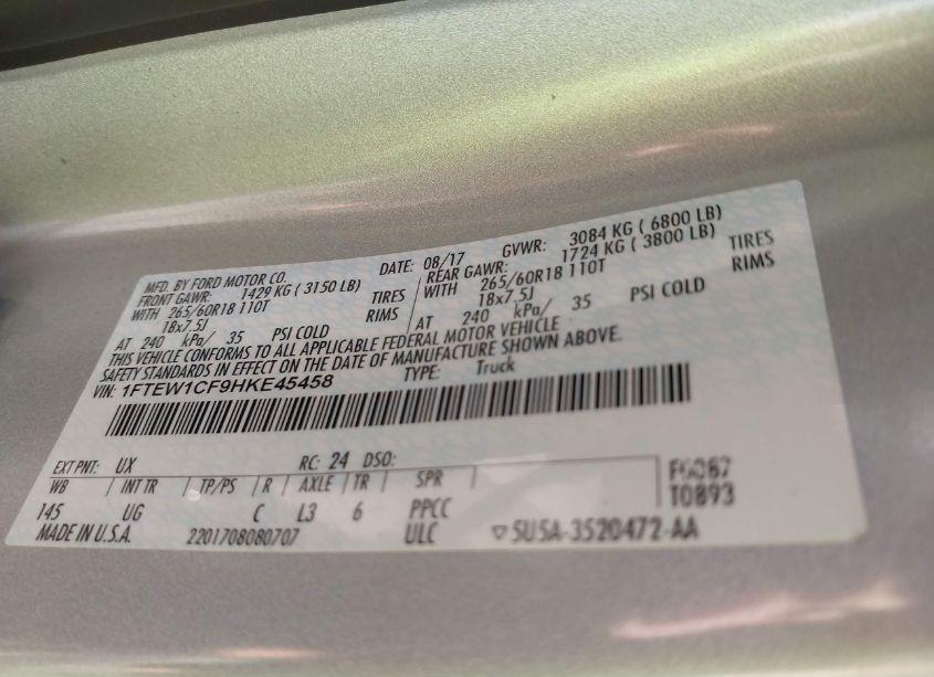 Photo 9 of 2017 Ford F-150 XLT (VIN 1FTEW1CF9HKE45458)