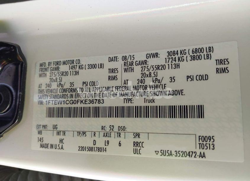 Photo 9 of 2015 Ford F-150 LARIAT (VIN 1FTEW1CG0FKE36783)