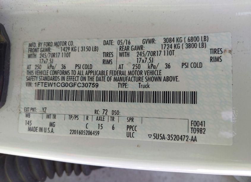 Photo 9 of 2016 Ford F-150 XLT (VIN 1FTEW1CG0GFC30759)