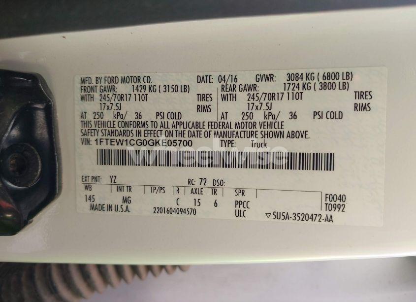 Photo 9 of 2016 Ford F-150 XLT (VIN 1FTEW1CG0GKE05700)