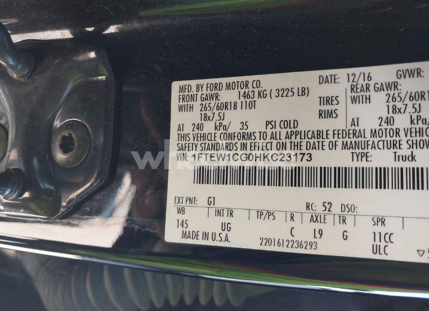 Photo 9 of 2017 Ford F-150 XLT (VIN 1FTEW1CG0HKC23173)