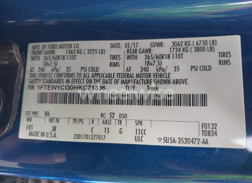 Photo 9 of 2017 Ford F-150 XLT (VIN 1FTEW1CG0HKC71336)