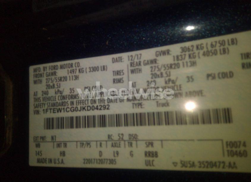 Photo 9 of 2018 Ford F-150 LARIAT (VIN 1FTEW1CG0JKD04292)