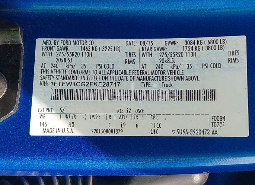 Photo 9 of 2015 Ford F-150 LARIAT (VIN 1FTEW1CG2FKE28717)