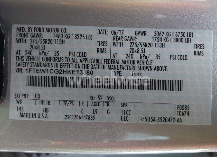 Photo 9 of 2017 Ford F-150 LARIAT (VIN 1FTEW1CG2HKE13380)