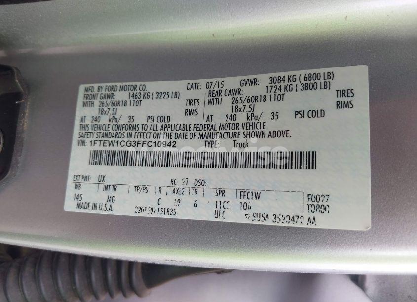 Photo 9 of 2015 Ford F-150 XLT (VIN 1FTEW1CG3FFC10942)