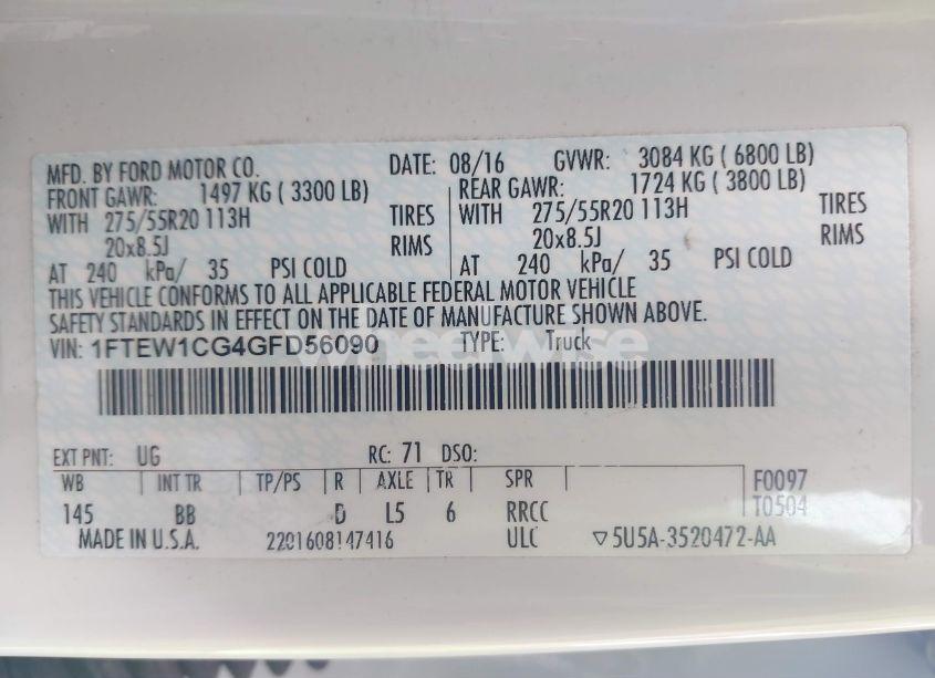 Photo 9 of 2016 Ford F-150 PLATINUM (VIN 1FTEW1CG4GFD56090)