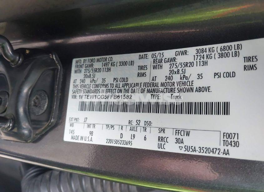 Photo 9 of 2015 Ford F-150 PLATINUM (VIN 1FTEW1CG5FFB61582)