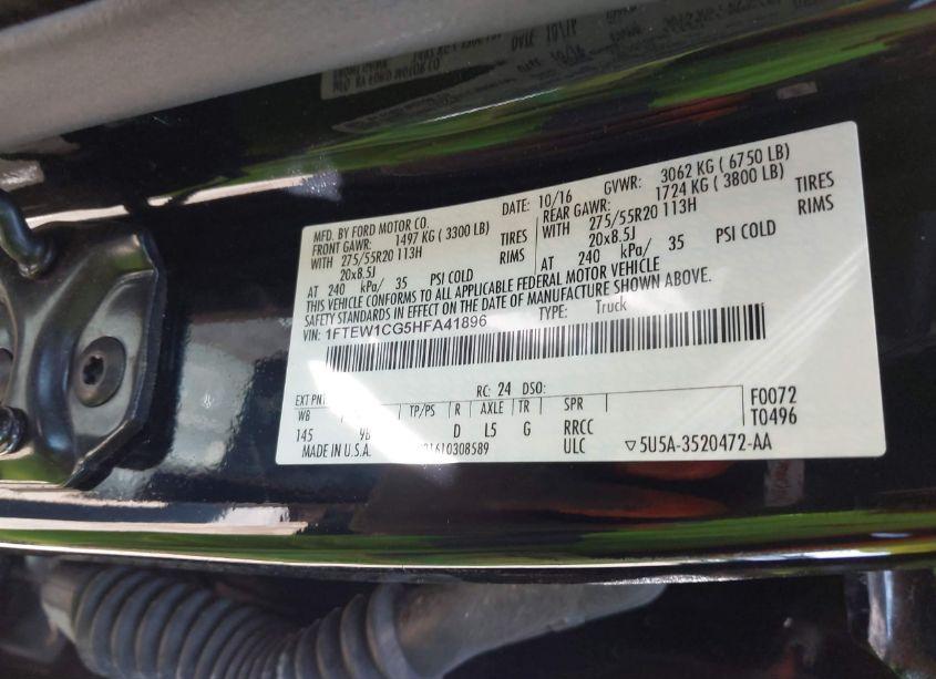 Photo 9 of 2017 Ford F-150 PLATINUM (VIN 1FTEW1CG5HFA41896)