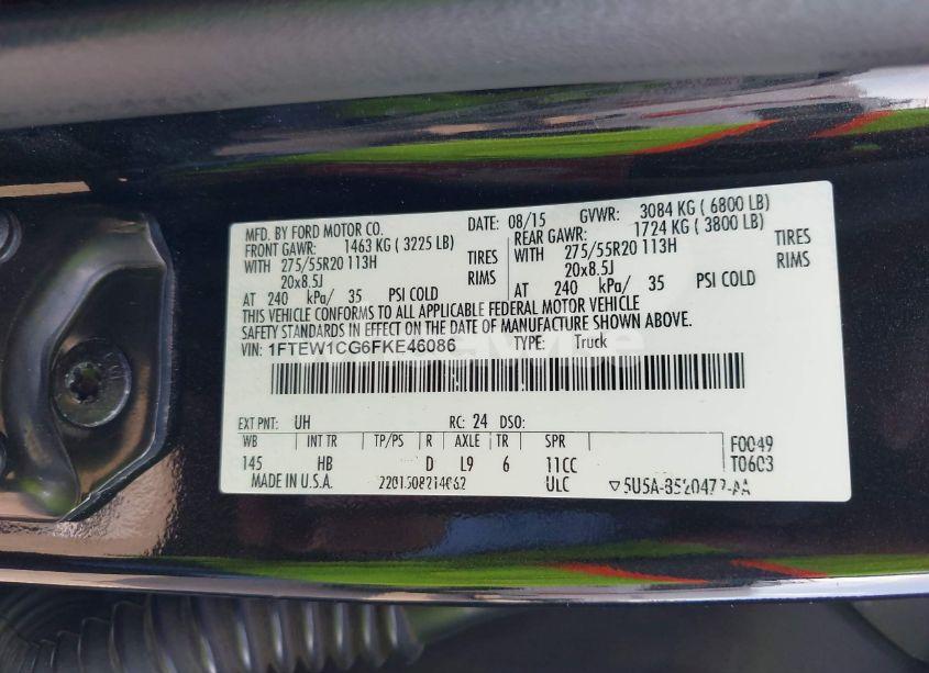 Photo 9 of 2015 Ford F-150 LARIAT (VIN 1FTEW1CG6FKE46086)