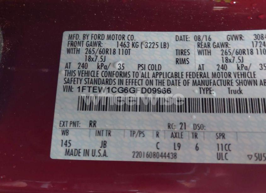 Photo 9 of 2016 Ford F-150 XLT (VIN 1FTEW1CG6GFD09966)