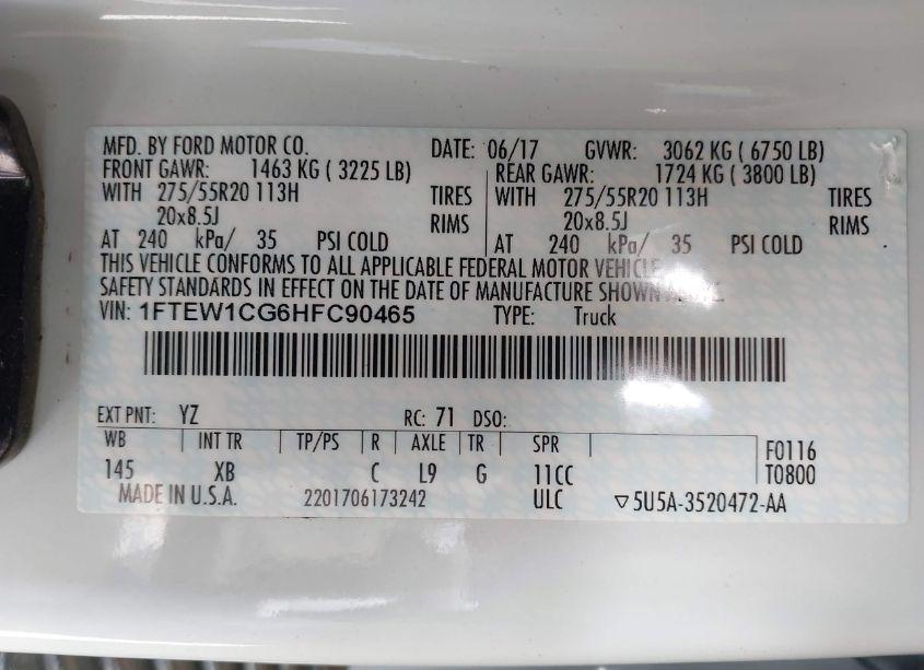 Photo 9 of 2017 Ford F-150 XLT (VIN 1FTEW1CG6HFC90465)