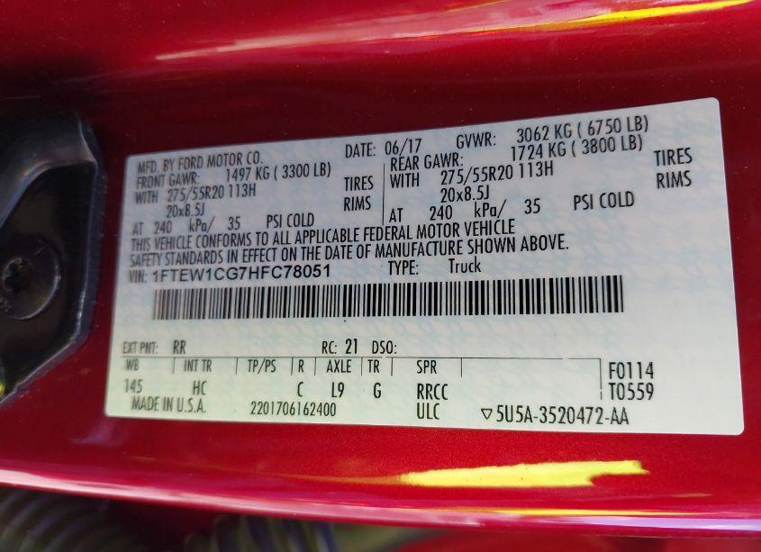 Photo 9 of 2017 Ford F-150 LARIAT (VIN 1FTEW1CG7HFC78051)