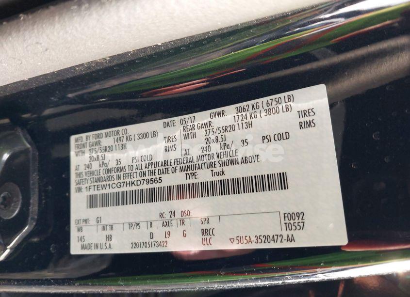 Photo 9 of 2017 Ford F-150 LARIAT (VIN 1FTEW1CG7HKD79565)