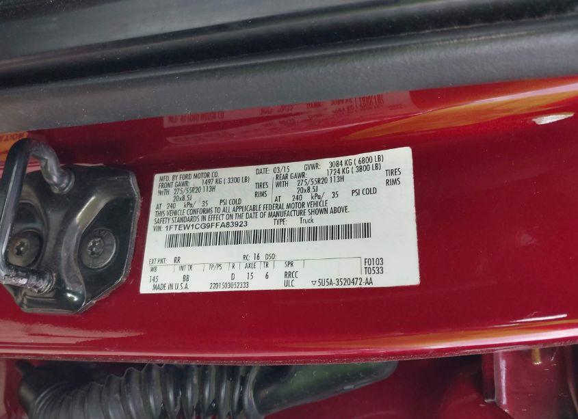 Photo 9 of 2015 Ford F-150 PLATINUM (VIN 1FTEW1CG9FFA83923)