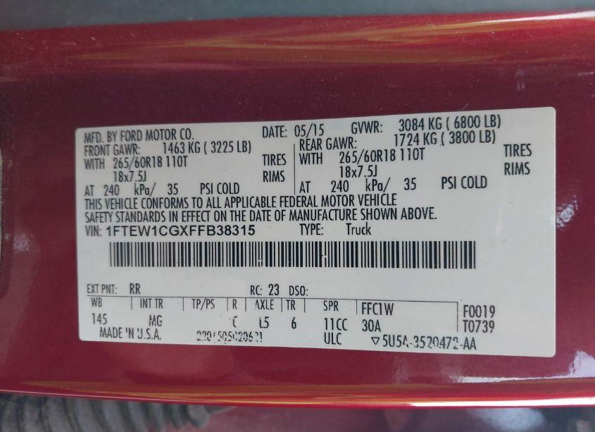 Photo 9 of 2015 Ford F-150 XLT (VIN 1FTEW1CGXFFB38315)