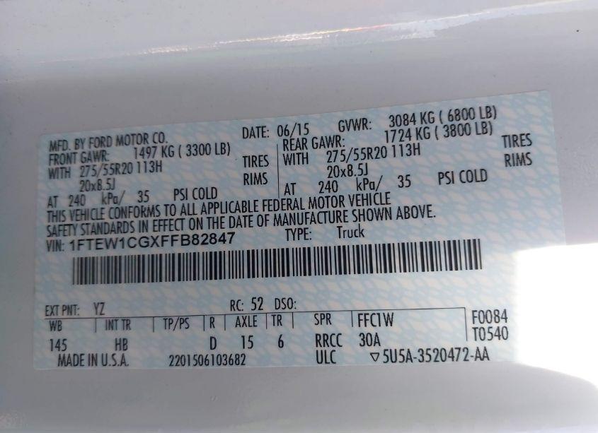 Photo 9 of 2015 Ford F-150 LARIAT (VIN 1FTEW1CGXFFB82847)